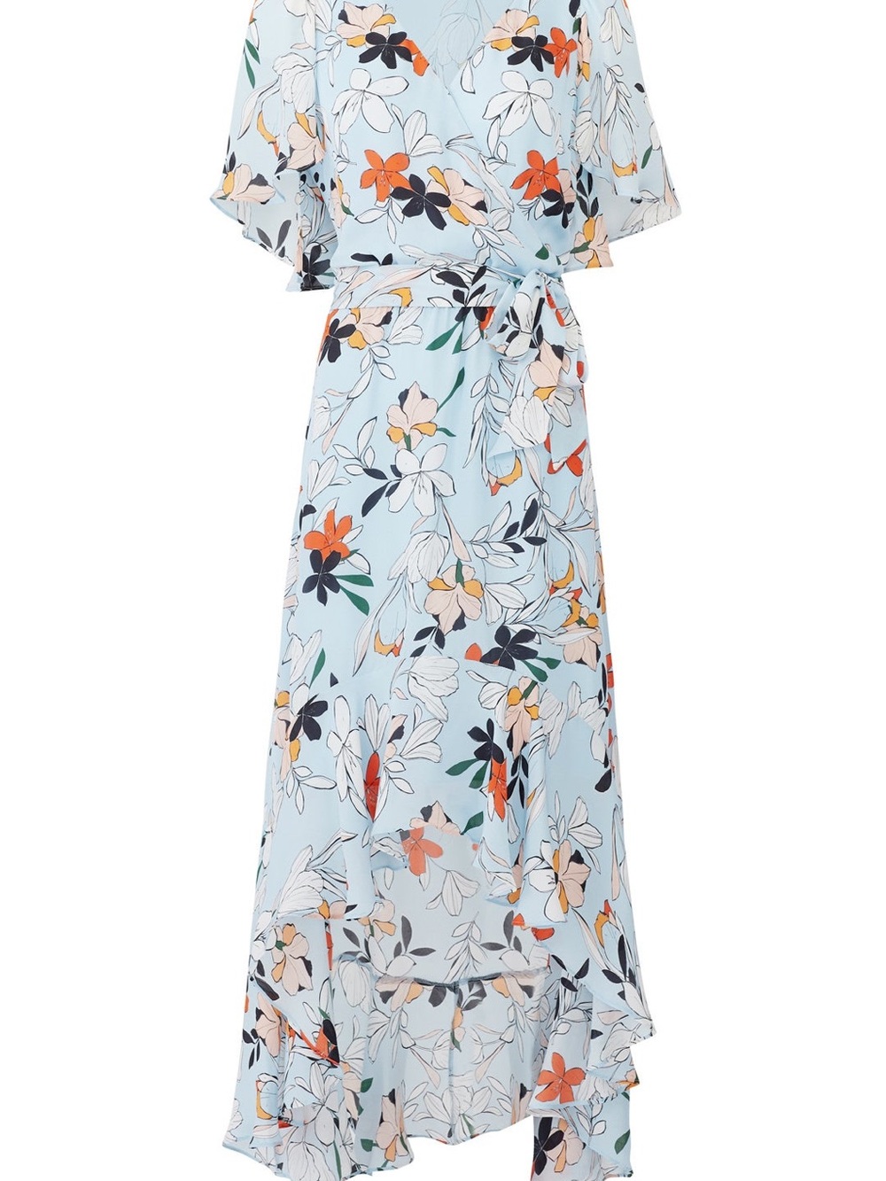 Parker Demi Floral Tie-Waist Midi Dress in Light Blue